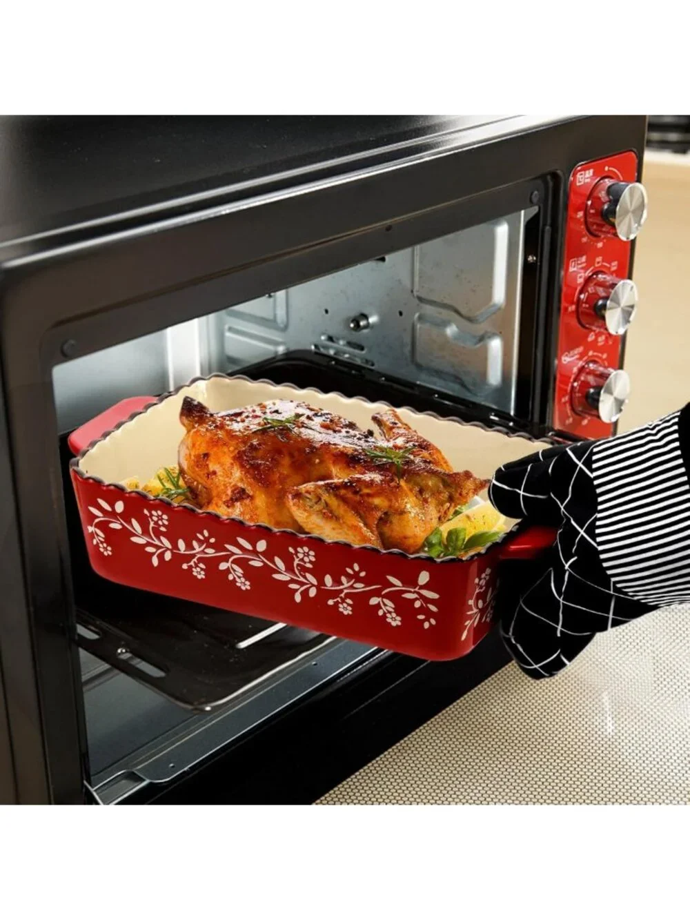 Ceramic Bakeware Set - 3 Rectangular Lasagna & Casserole Dishes, Red, 12